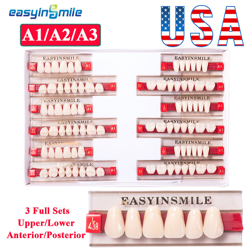 Dental Acrylic Resin Denture Teeth Full Set for Upper & Lower - Shade A1/A2/A3