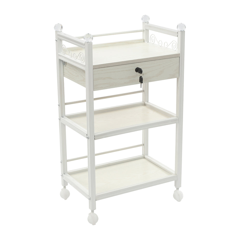 Salon Storage Cart with Drawer, 3-Tier Mobile Organizer, White