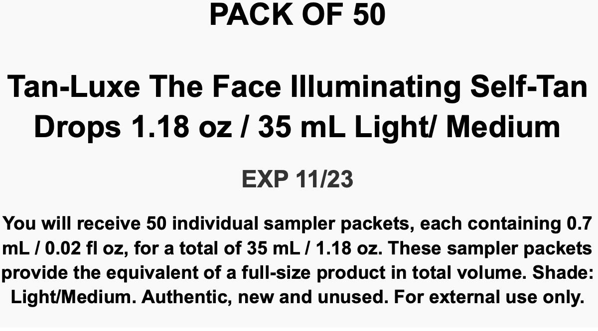 50 Pack Self-Tan Face Drops Light to Medium for Natural Glow