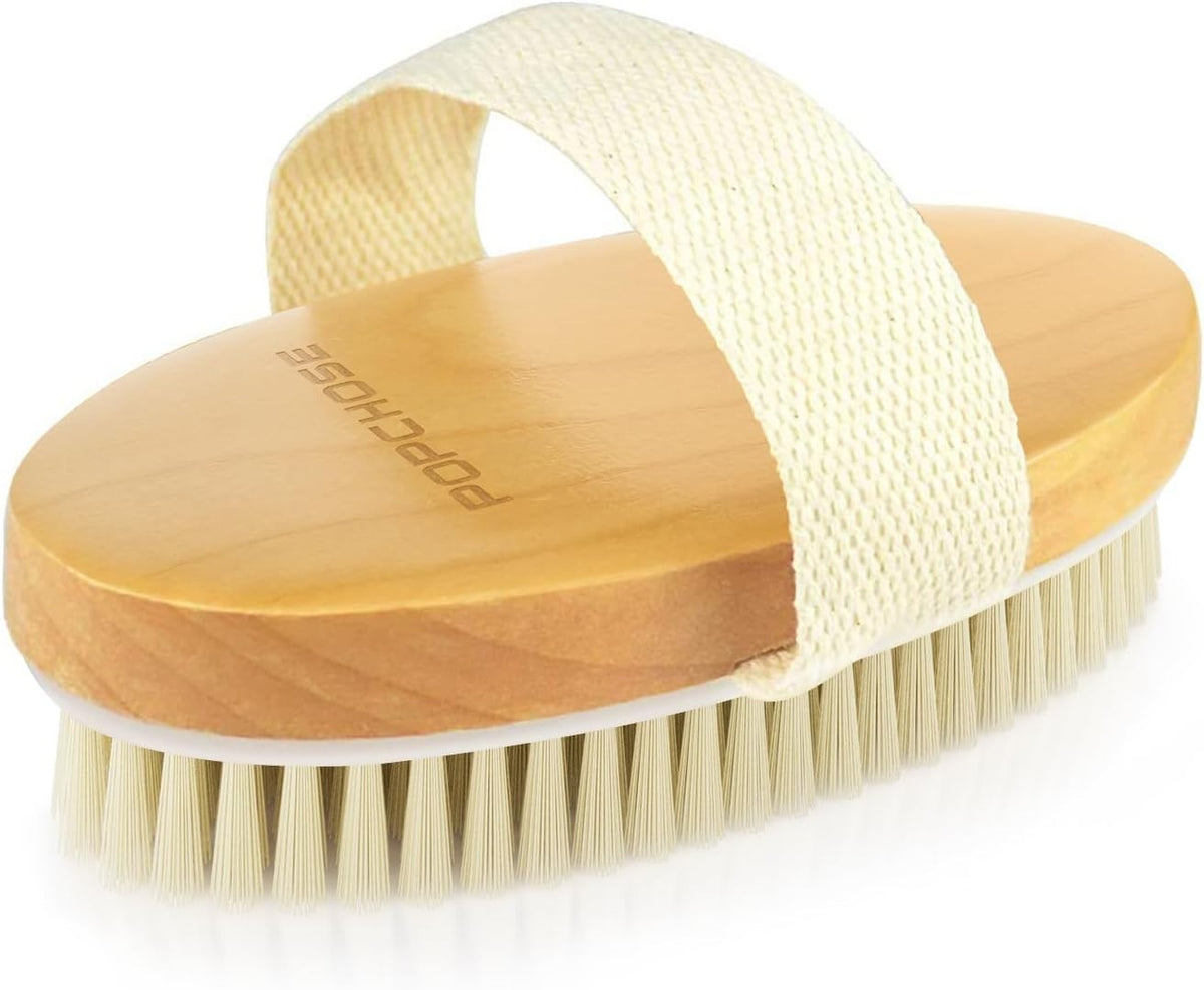 Lymphatic Drainage Dry Body Brush with Natural Boar Bristles and Wooden Handle