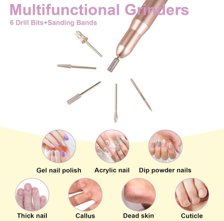 Electric Nail Drill Set for Acrylic & Natural Nails - USB Powered, Buffing & Filing Kit