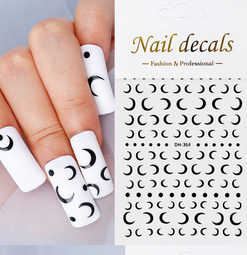 French Crescent Moon Nail Stickers Set - Black & White 3D Transfer Decals for Manicure