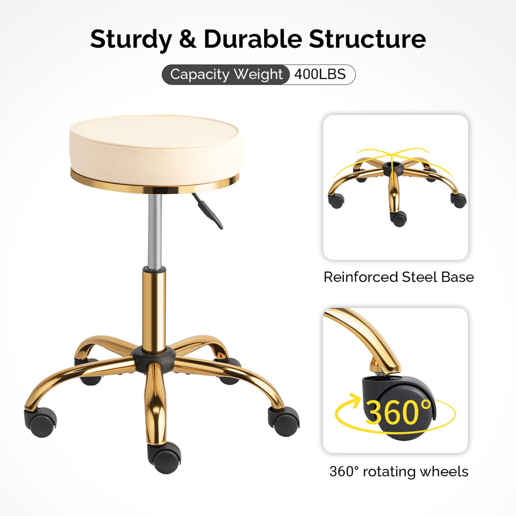 Adjustable Hydraulic Rolling Stool with 5 Wheels for Salon and Office Use