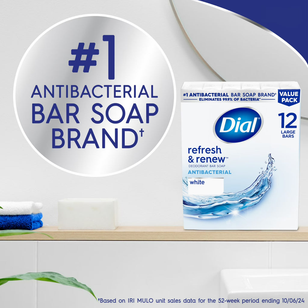 Antibacterial Bar Soap - Refresh & Renew White Deodorant 4 oz, Pack of 12