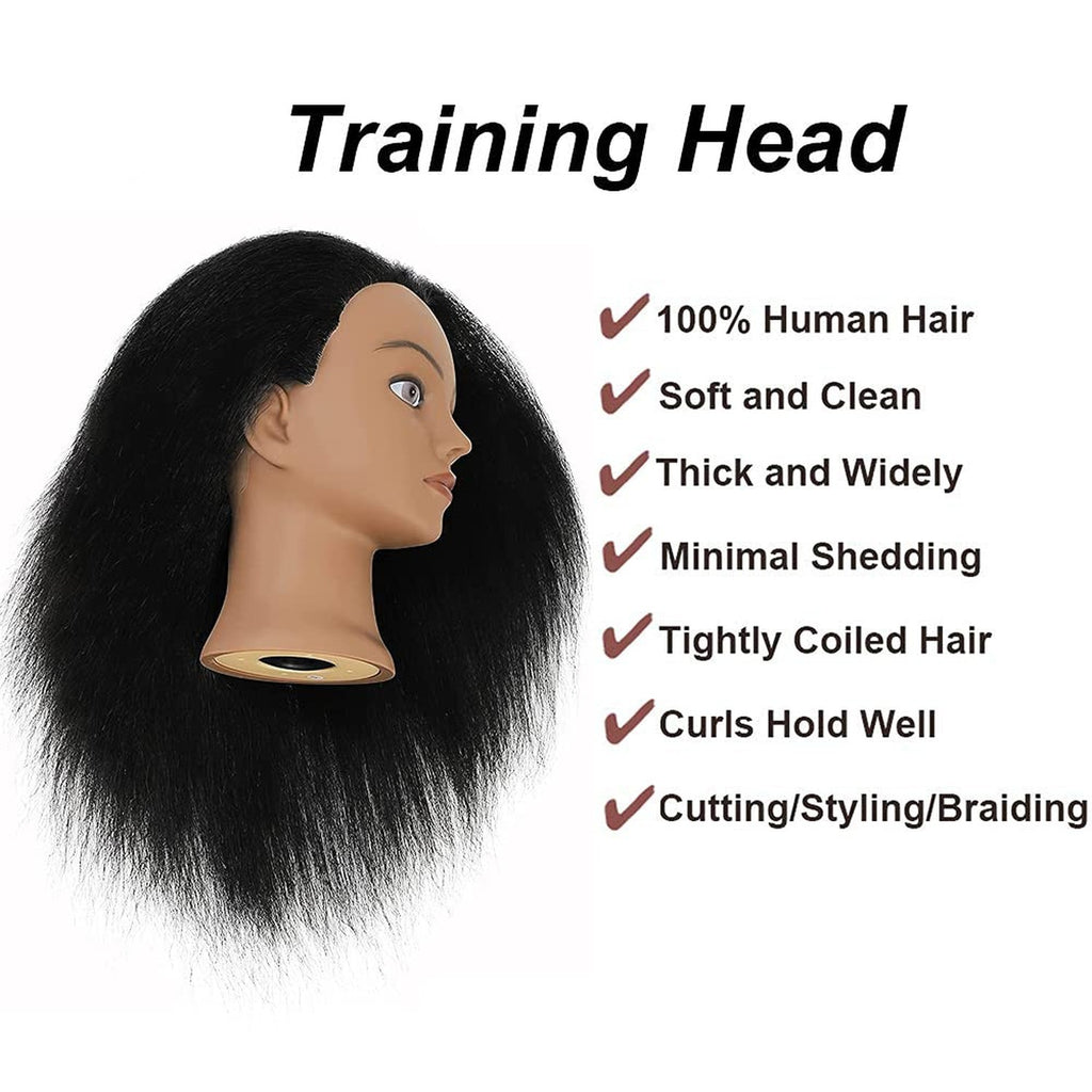 Mannequin Head with 100% Real Hair for Hairdressing & Styling Practice - 14 Inch Black