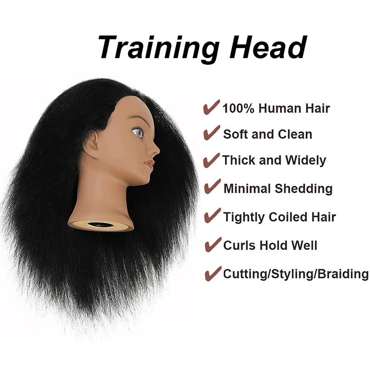 Mannequin Head with 100% Real Hair for Hairdressing & Styling Practice - 14 Inch Black