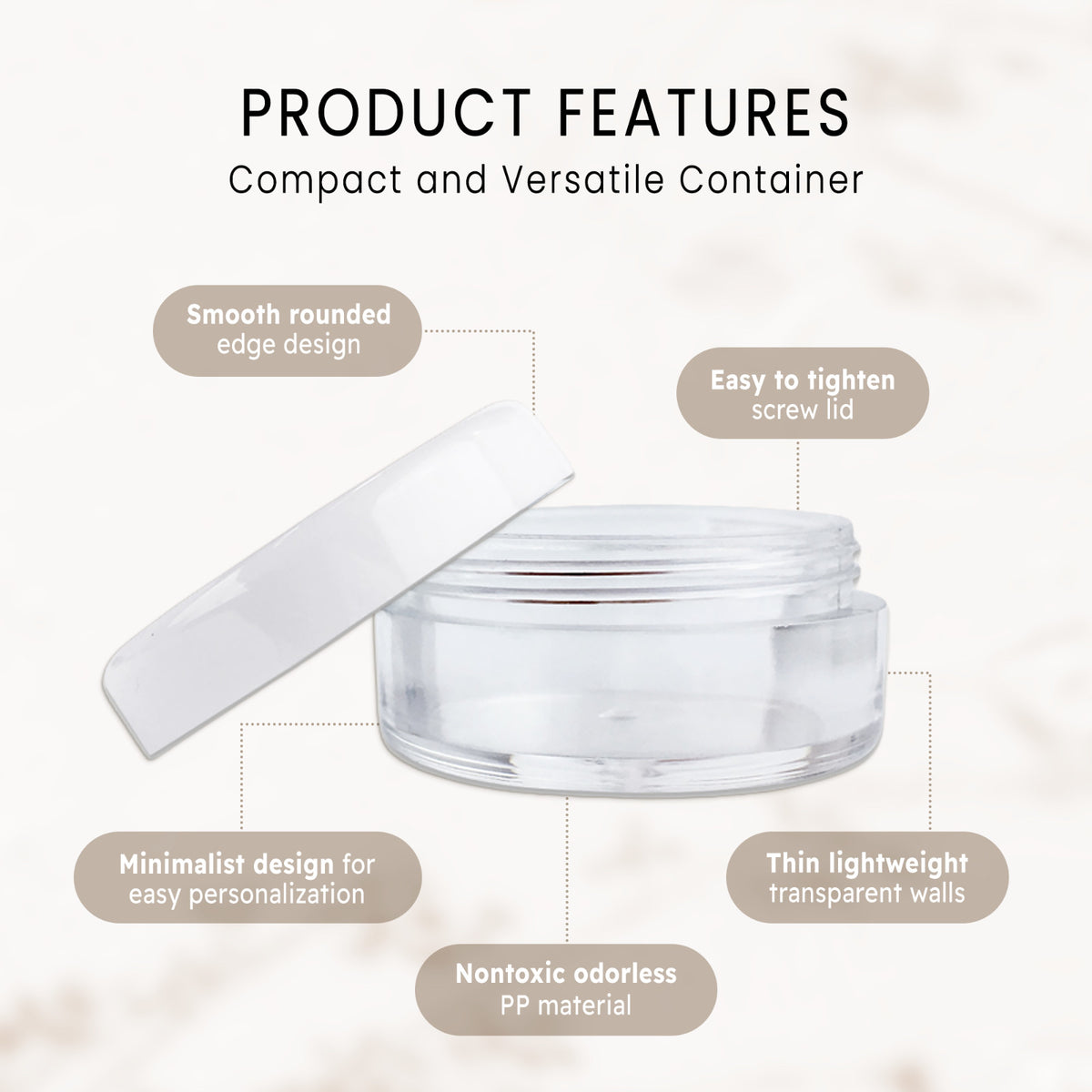 50pcs 5ml Clear Cosmetic Sample Jars - Lip Balm & Makeup Containers