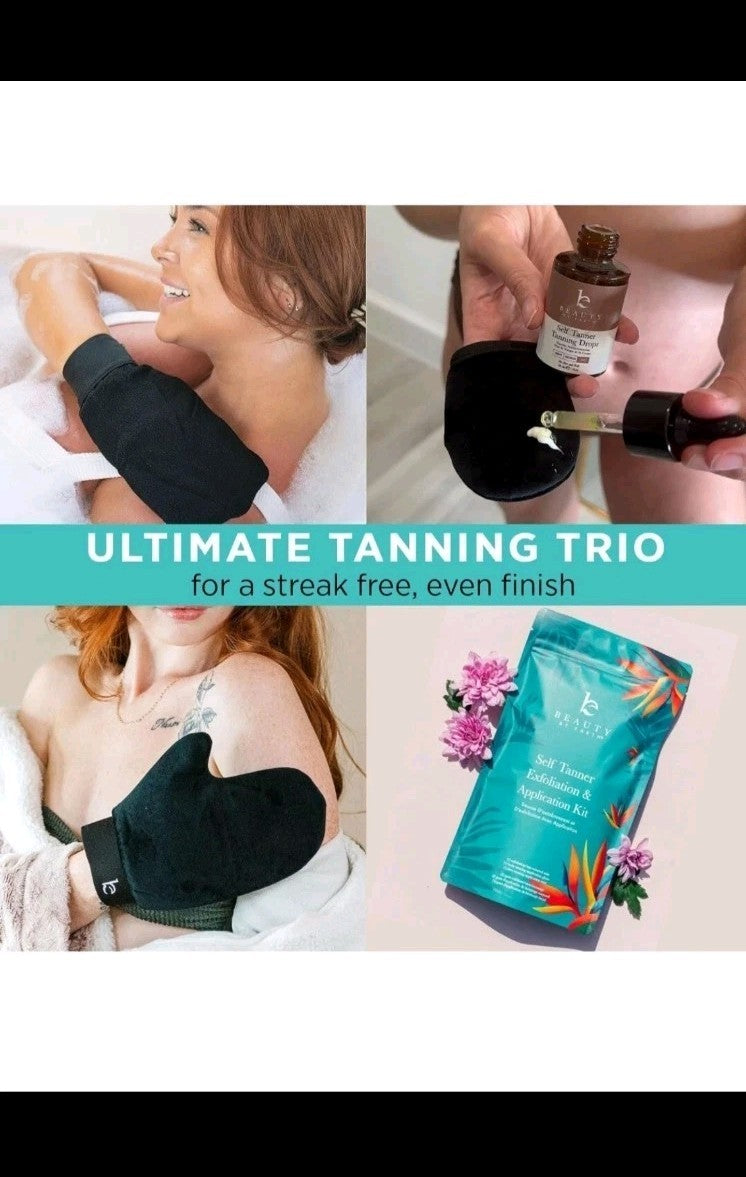 Self Tanner Application Kit with Exfoliating & Tanning Mitts - Reusable Set