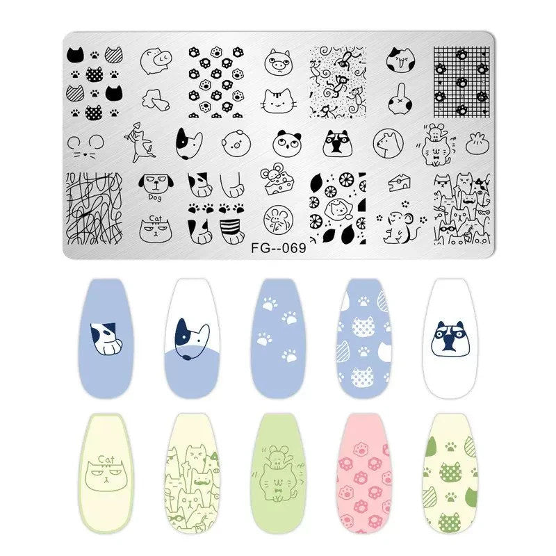 Nail Stamping Plate Cats FG069 - Nail Art DIY Tool