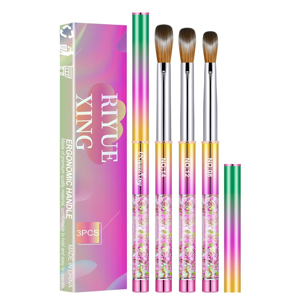 Kolinsky Nail Art Brush Set - Acrylic, Precision & Fine Detail Brushes, 3 Pieces