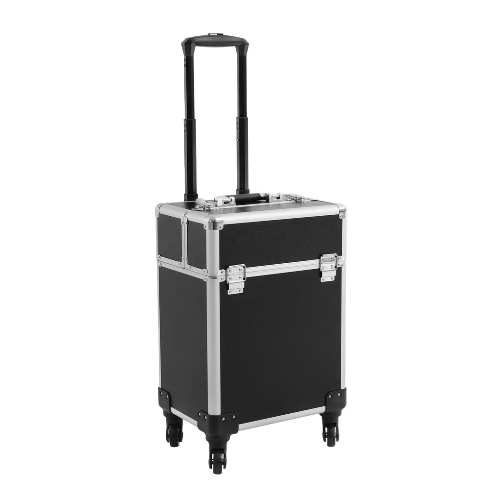 Rolling Makeup Train Case with Lockable Compartments and Aluminum Frame