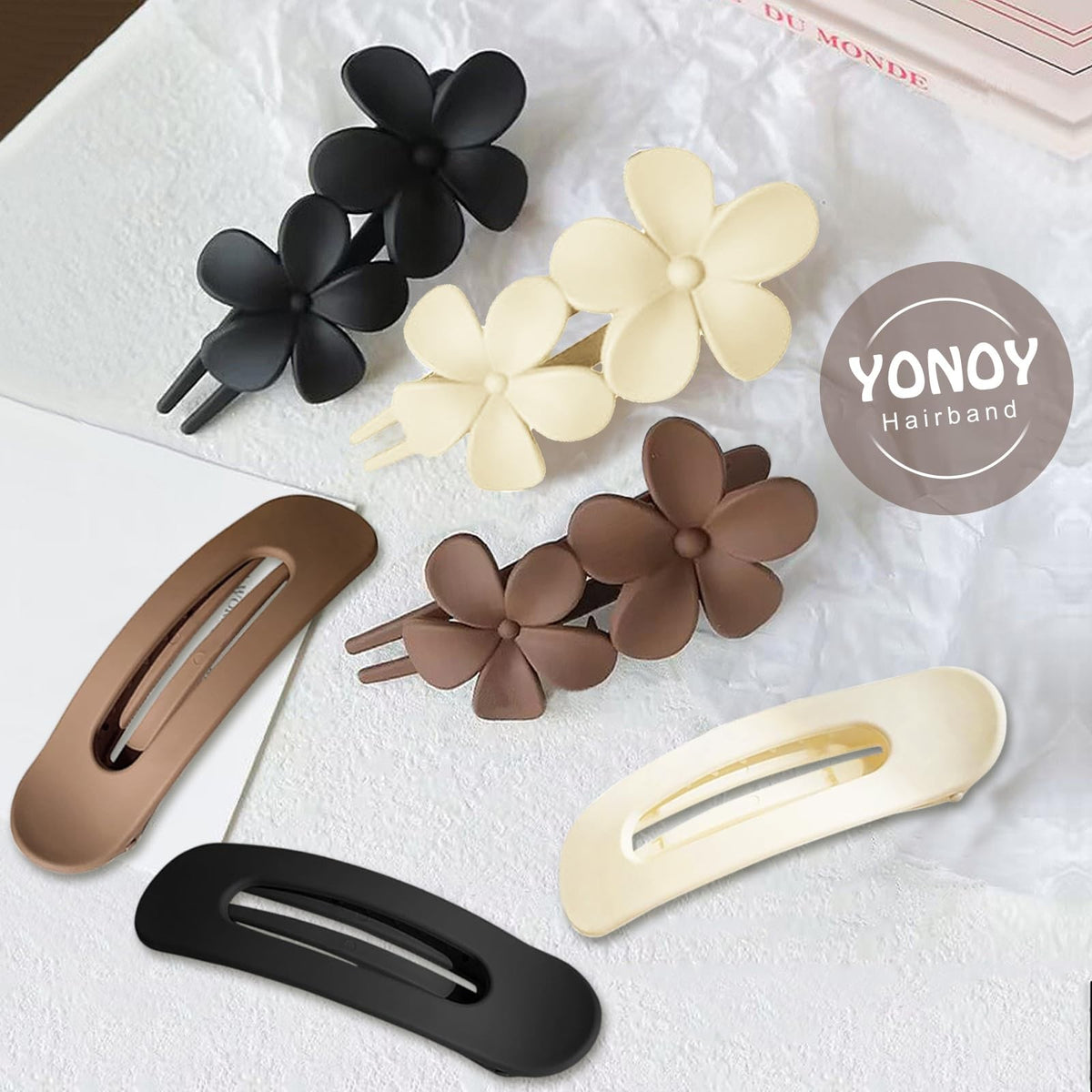 Flat & Flower Hair Clips Set - 6 Pack, Strong Hold Claw & Non-Slip Styles
