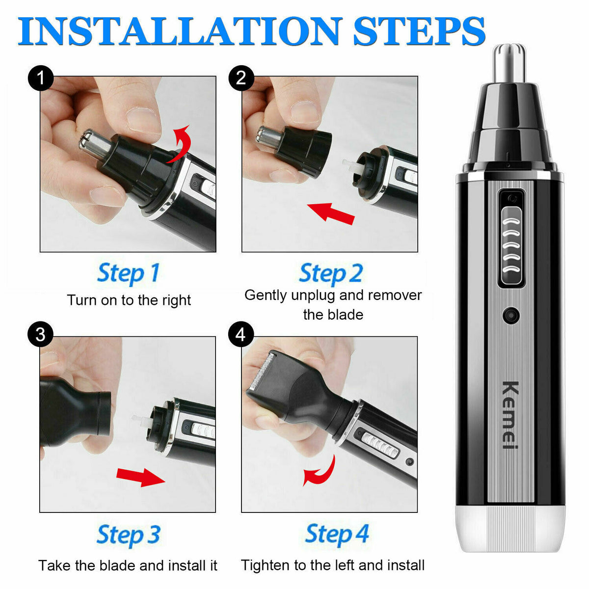 Men's Electric Ear, Nose, Eyebrow & Beard Trimmer Kit - Cordless & Rechargeable