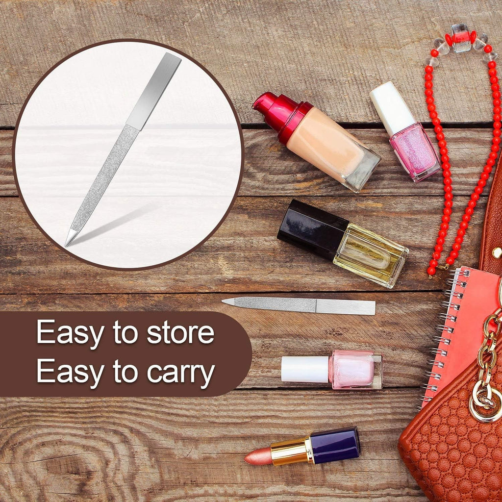 Stainless Steel Diamond Nail File Set - Double-Sided Manicure Tools, Reusable & Washable