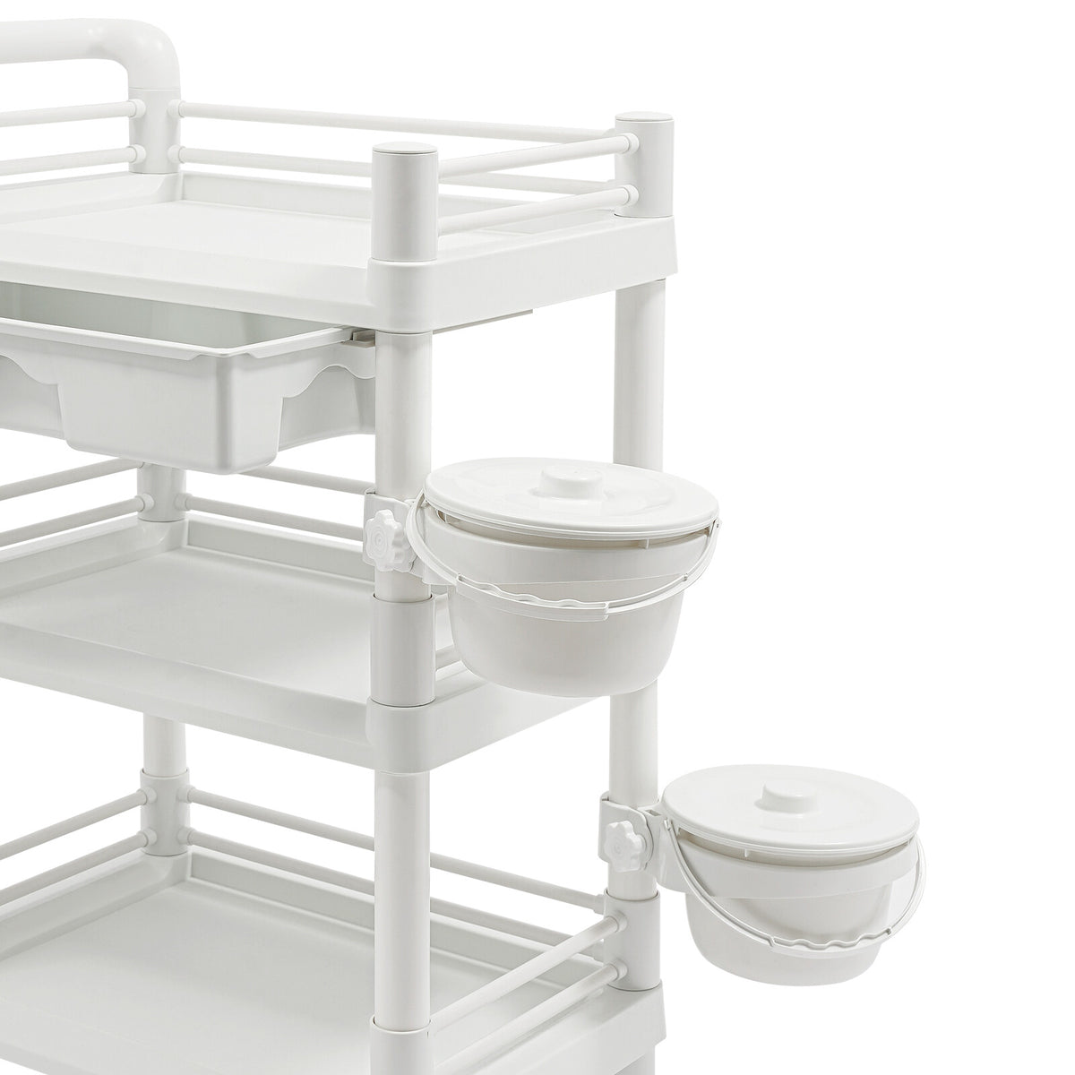 Salon Trolley Cart with 3 Tiers and 2 Garbage Baskets - Rolling Beauty Storage Station