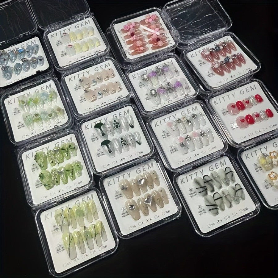 Handmade Press-On Nails Set 100pcs - Mix of 10 Paris Style Fake Nails