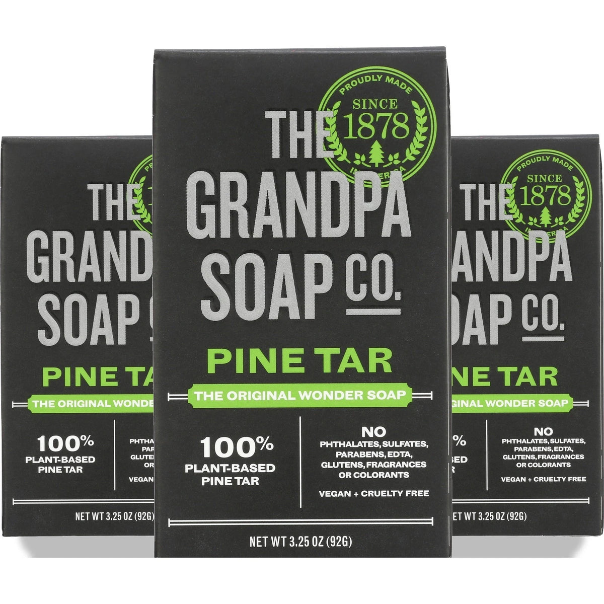 Pine Tar Bar Soap 3.25 Oz Pack of 3 - Natural, 3-in-1 Body, Face & Hair