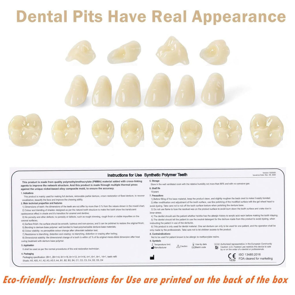 28PCS Dental Temporary Denture Resin Teeth Set for Upper & Lower Fit Adults