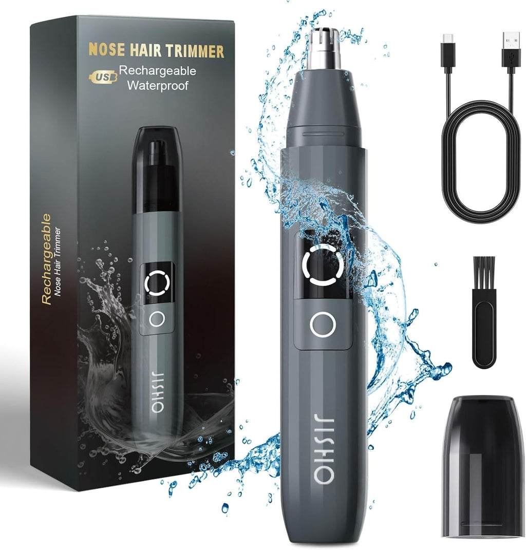 Wireless Waterproof Ear and Nose Hair Trimmer with LED Display and USB Charging