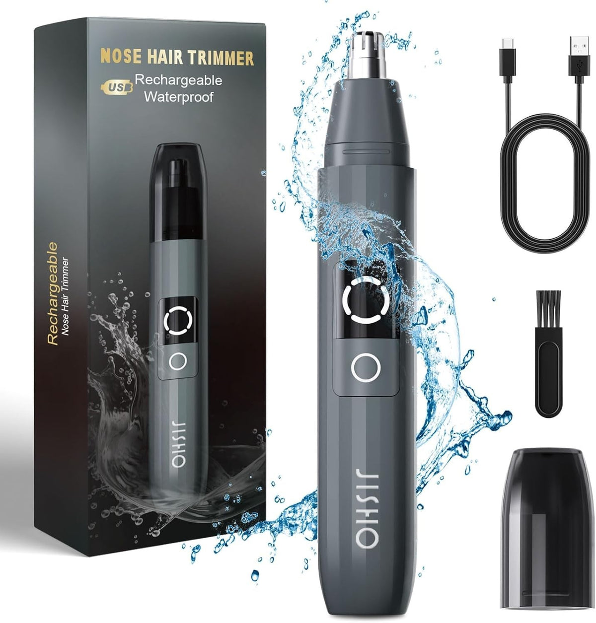 Wireless Waterproof Ear and Nose Hair Trimmer with LED Display and USB Charging