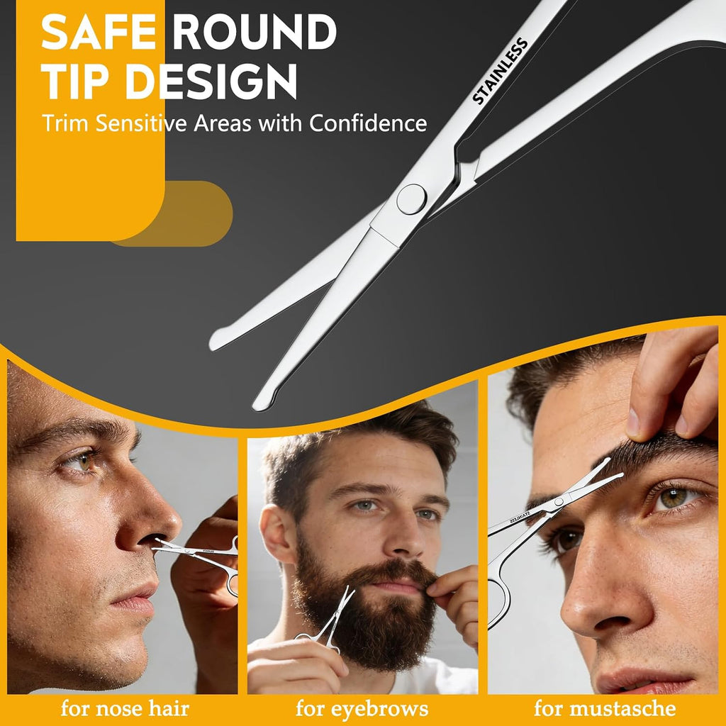 Stainless Steel Facial Grooming Scissors Set for Eyebrow, Nose, Beard Trimming