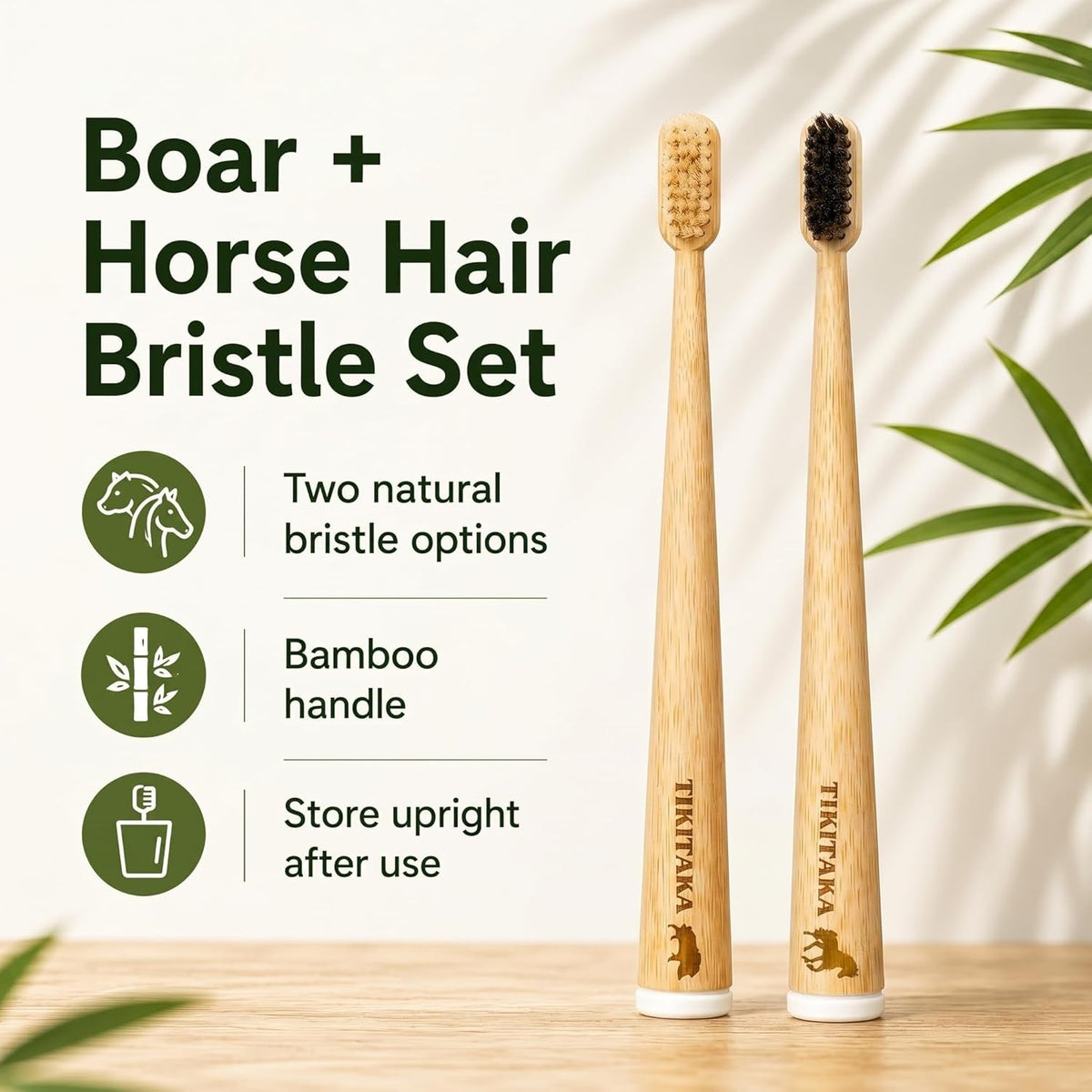 Natural Bamboo Toothbrush Sampler Set - 2 Pack (Boar & Horse Bristle)