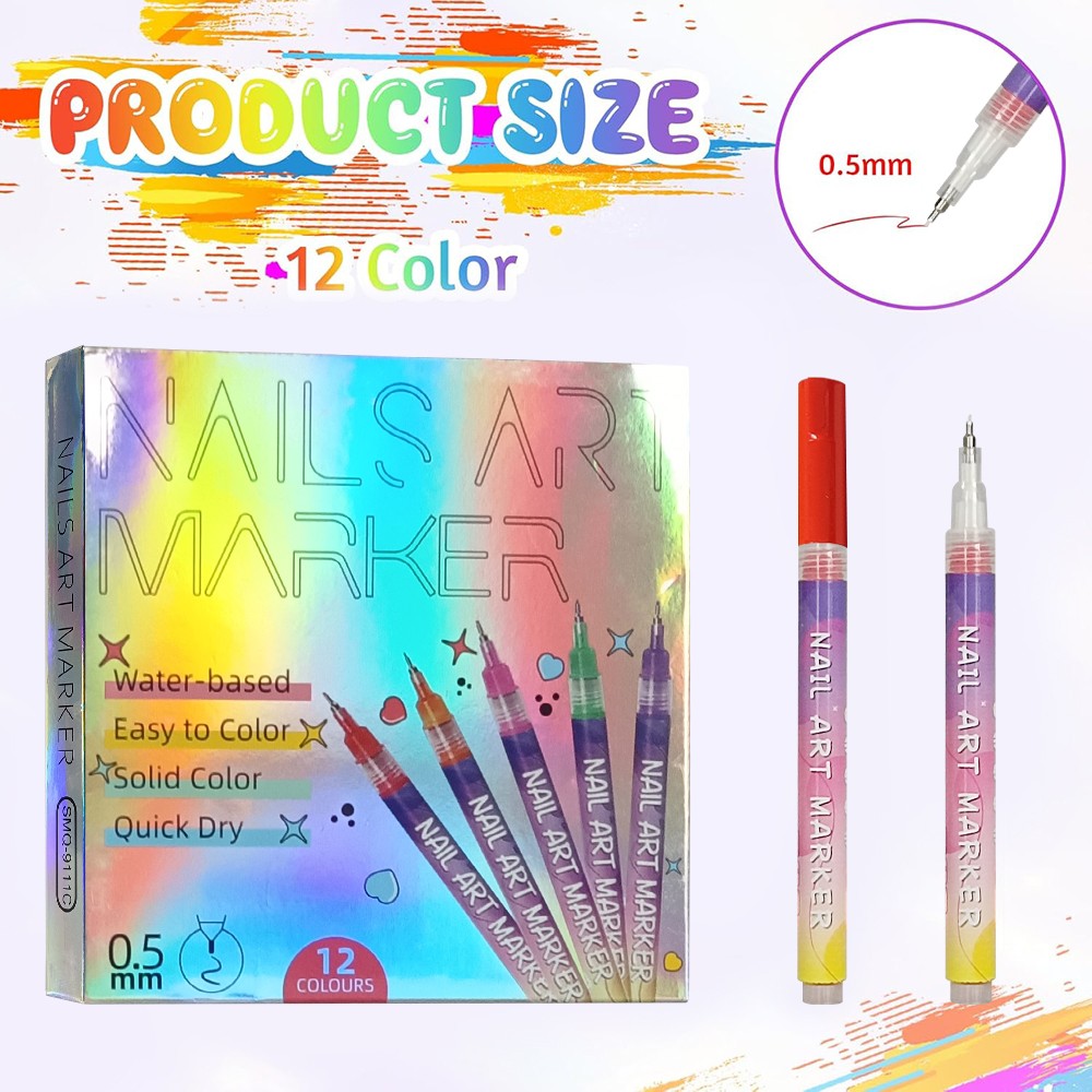 12 Colors Nail Art Pens Set with Fine Tips for DIY Manicure Designs