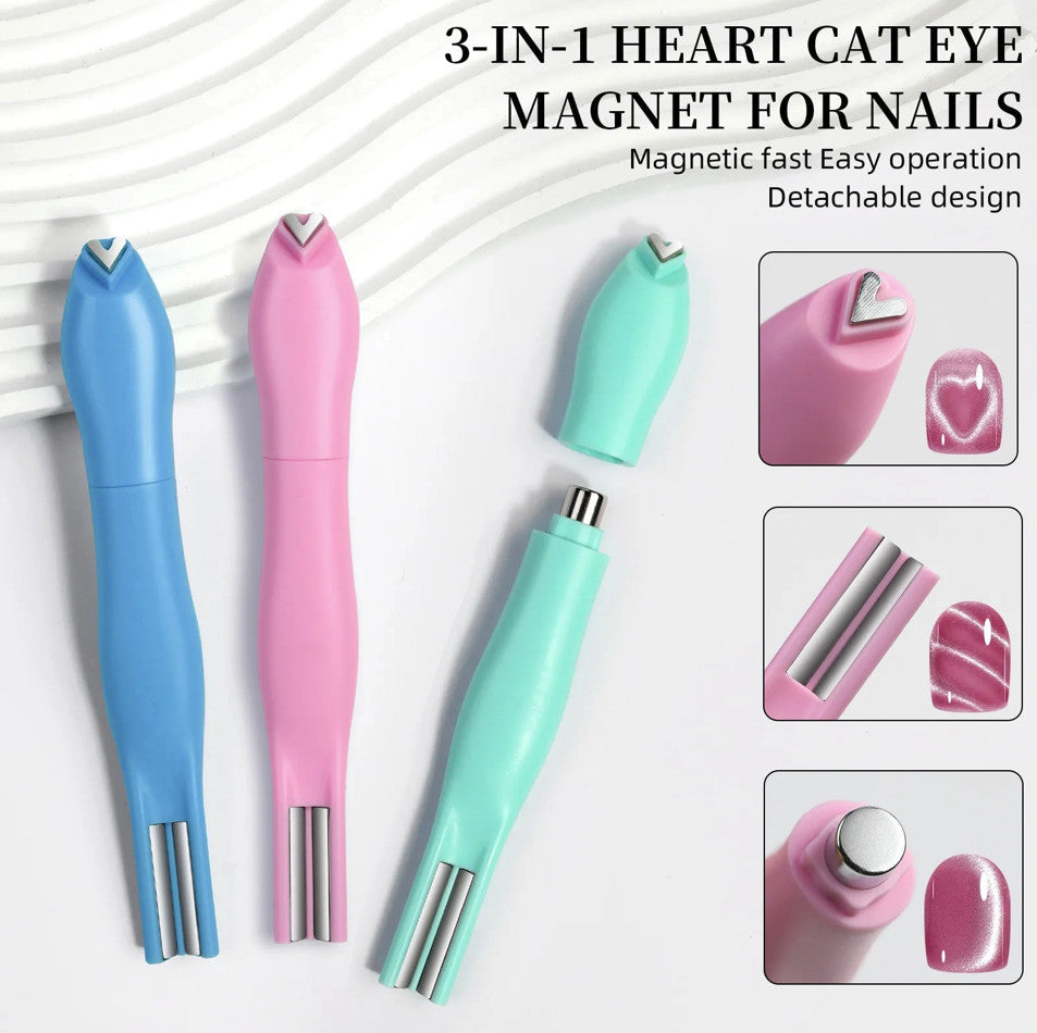 3-in-1 Cat Eye Nail Magnet Pen for Magnetic Gel Nail Art – Heart, Moon & Line Designs