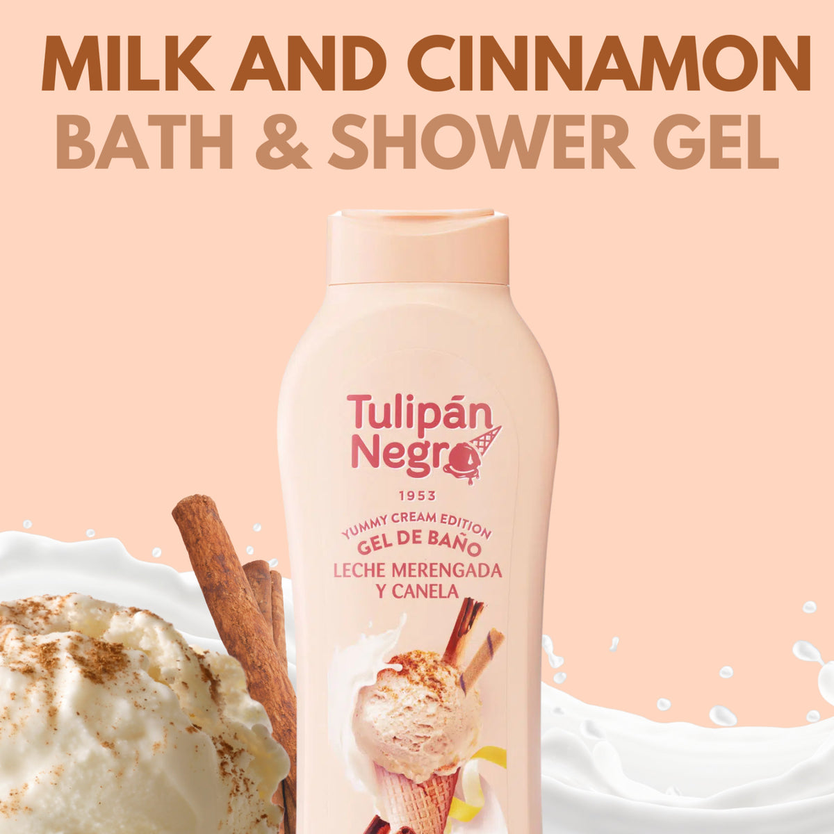 Milk & Cinnamon Shower Gel - Tulipan Negro Meringue 21.9 fl oz, Gentle Body Wash