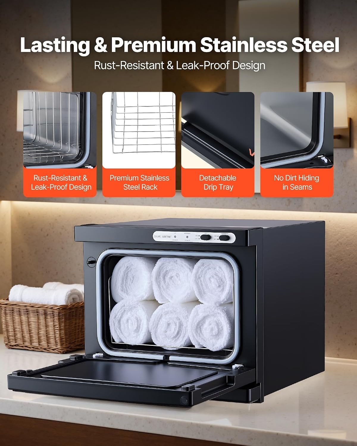 Small Towel Warmer Cabinet 8L with Stainless Steel & Clip for Spa Salon