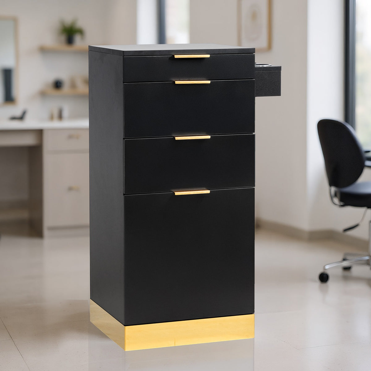 Hair Stylist Cabinet with 3 Heat-Resistant Dryer Holders and Storage