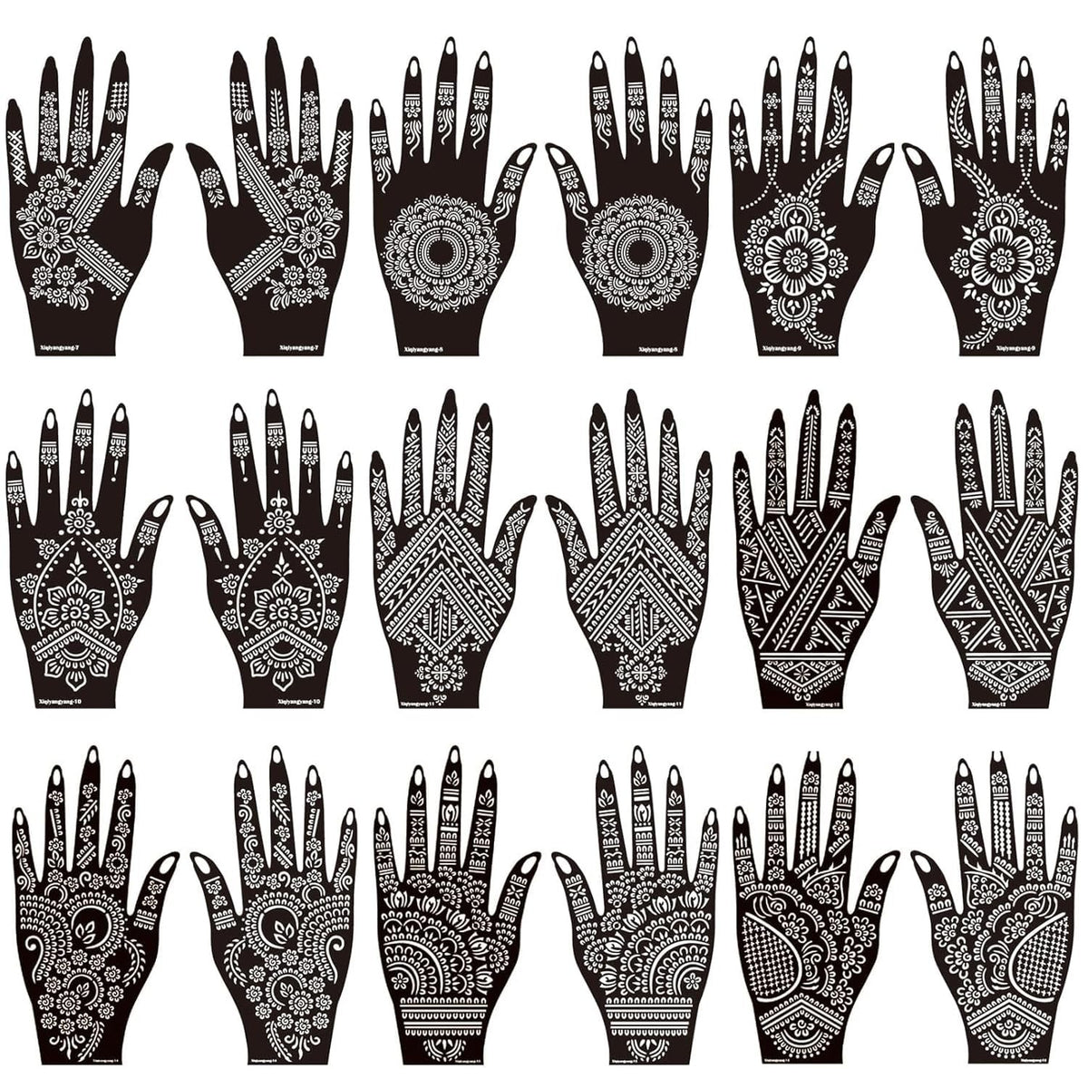Henna Tattoo Stencil Kit – 18 Self-Adhesive Mehndi Templates for Hands & Body Art