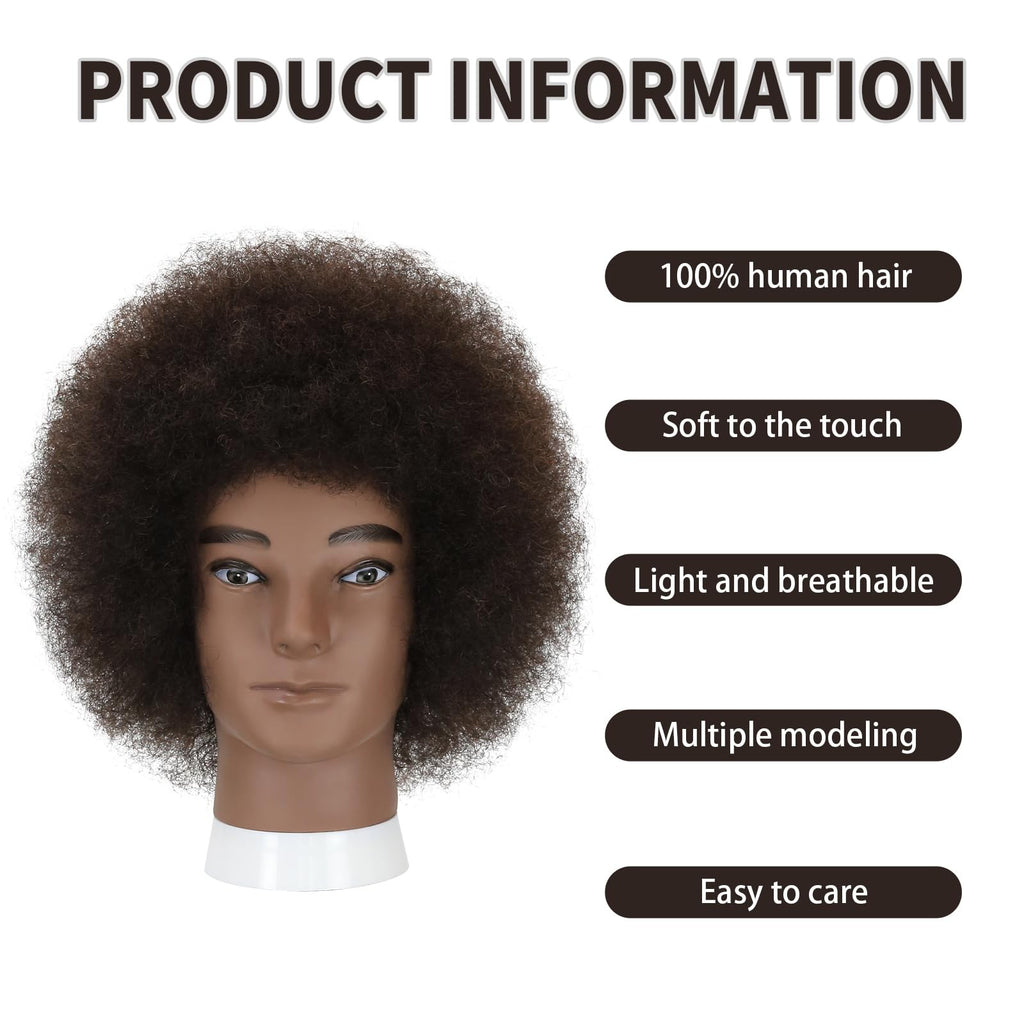 Male Afro Kinky Curly Mannequin Head with Human Hair and Stand for Salon Styling