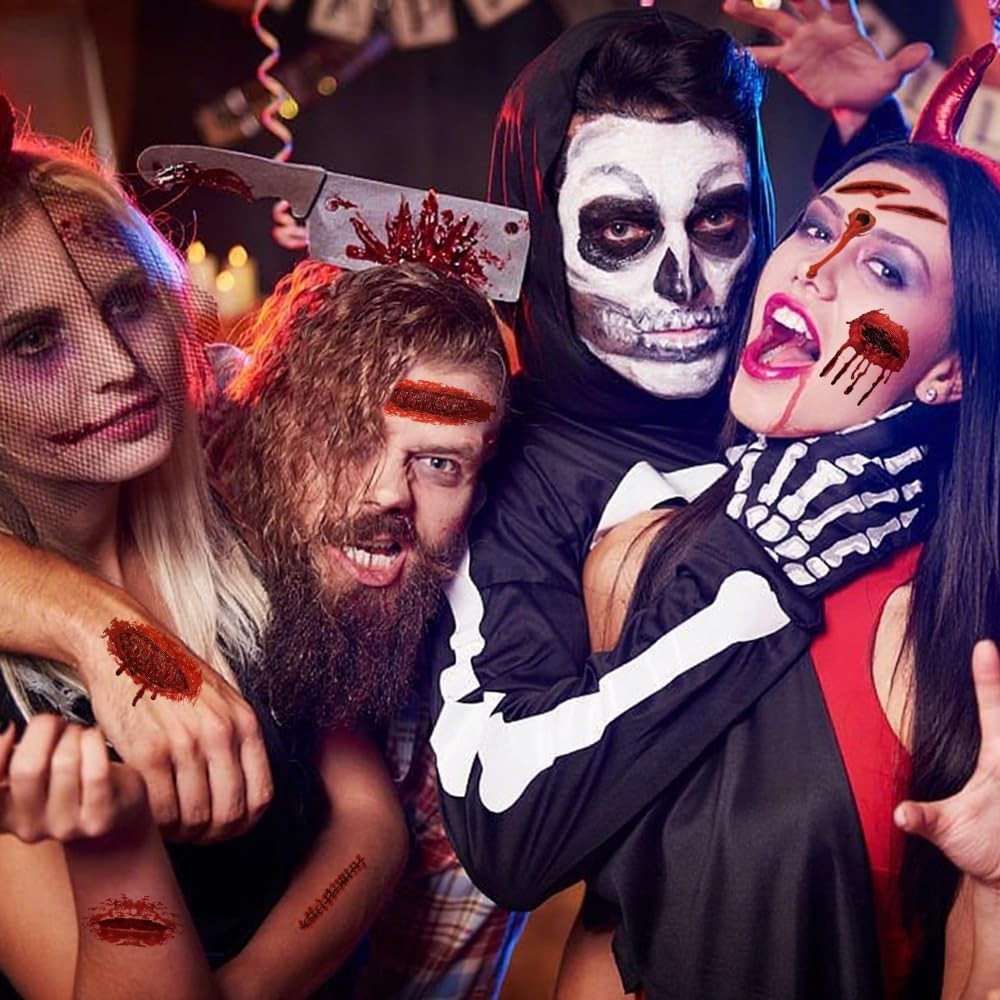 30 Sheets Waterproof Halloween Scar Tattoos – Fake Wound, Stitch & Bite Mark SFX Makeup