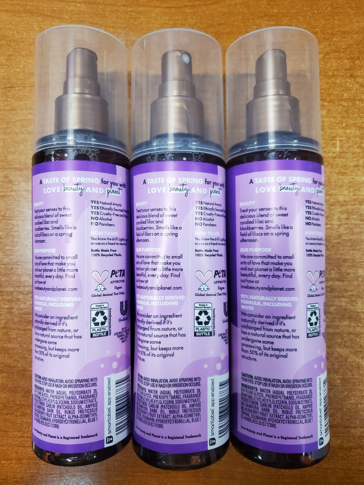 Vegan Body Mist Set - Candied Lilac & Blackberry Fragrance, 3 Pack 8oz