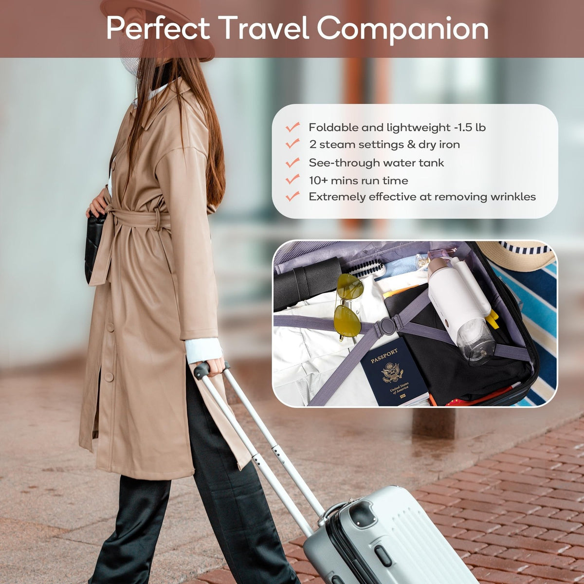 1200W Travel Garment Steamer with Horizontal & Vertical Steam, Foldable Light Portable