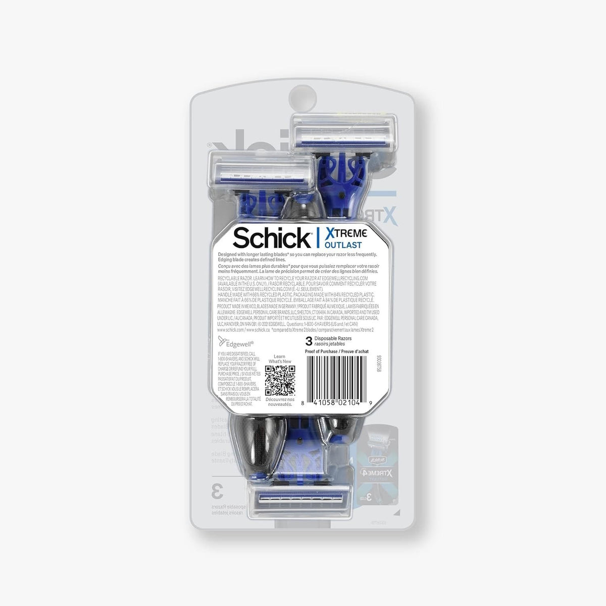 Disposable Razor Set - 6 Packs of 3 Schick Xtreme Outlast 4 Blade Razors