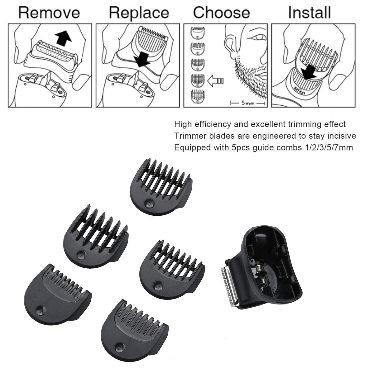Beard Trimmer Head and Comb Set for Braun Series 3 Electric Shavers