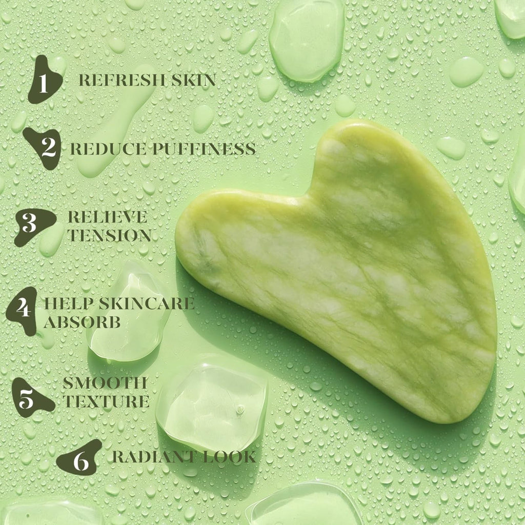 Facial Gua Sha and Jade Roller Set for Skin Tightening and Puffiness Reduction