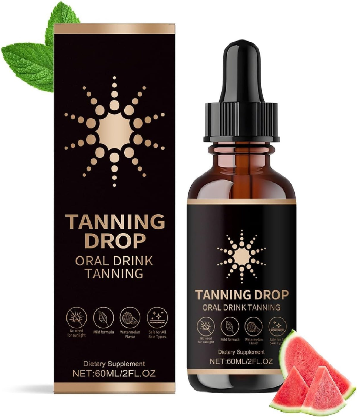 Drinkable Sunless Tanning Drops - Natural Self-Tanning Oral Solution, 60ml