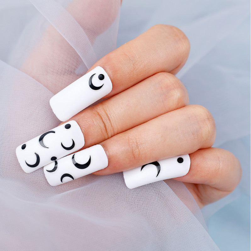 French Crescent Moon Nail Stickers Set - Black & White 3D Transfer Decals for Manicure