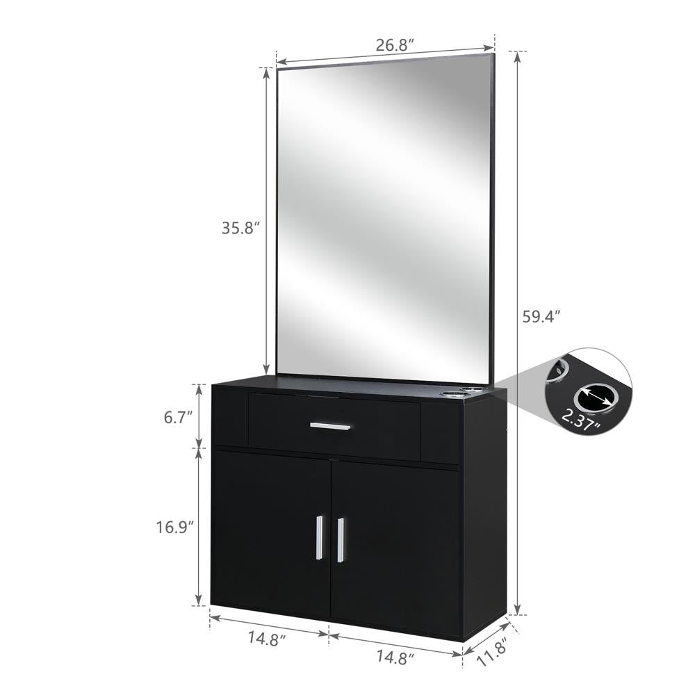 Wall Mount Salon Station with Mirror and Storage for Barber & Hair Styling