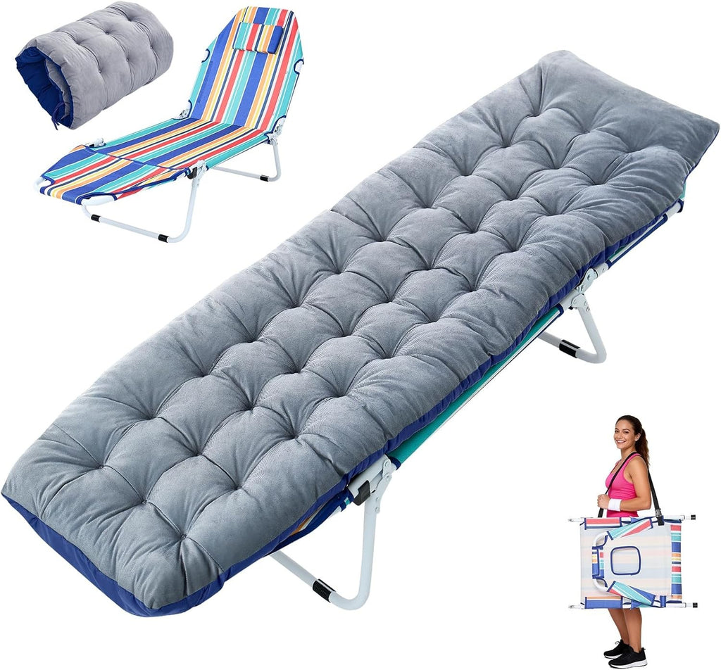 Portable Folding Camping Cot with Mattress & Face Hole for Outdoor Sleep