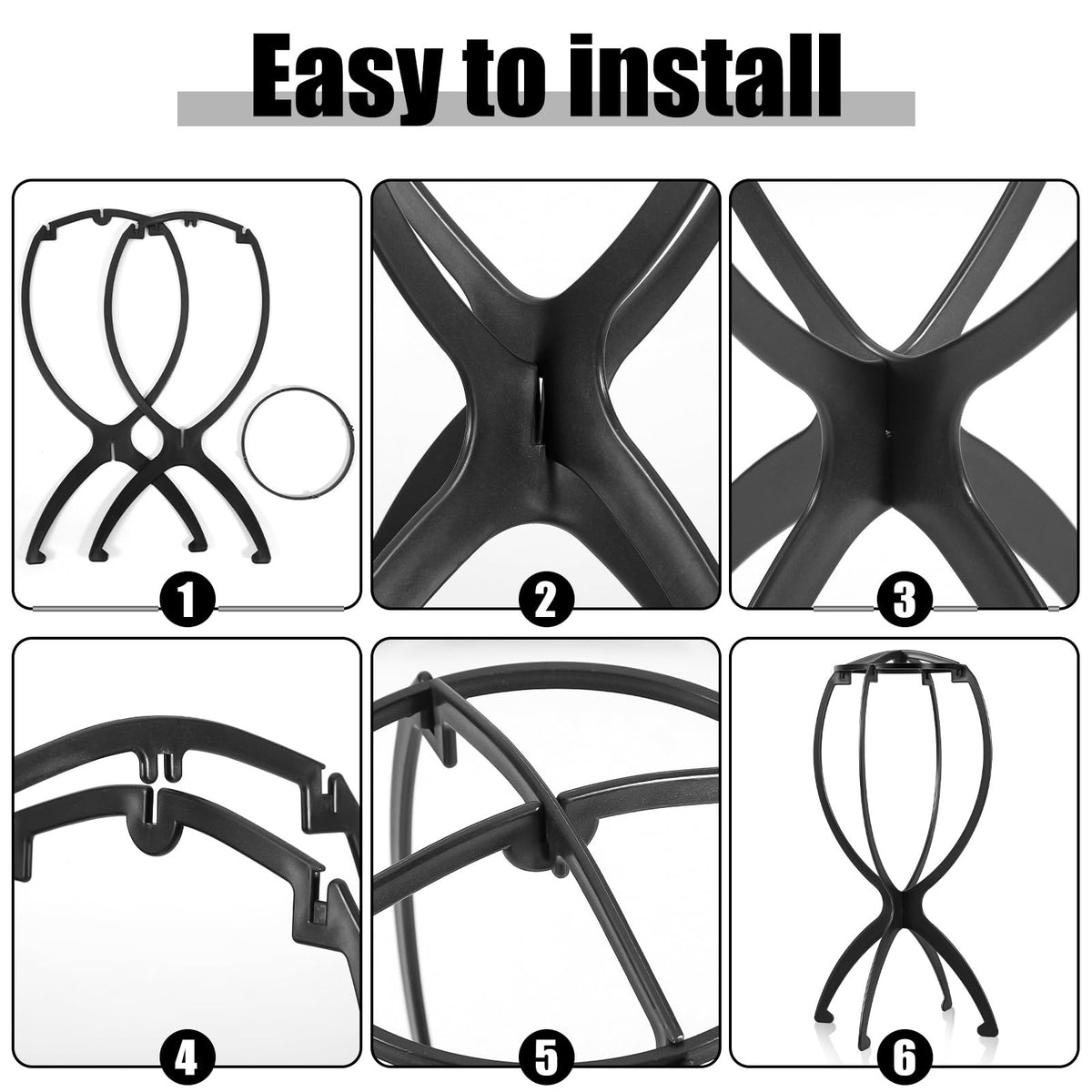 Portable Wig Stand Holder for All Wigs - 2 Pack, Black