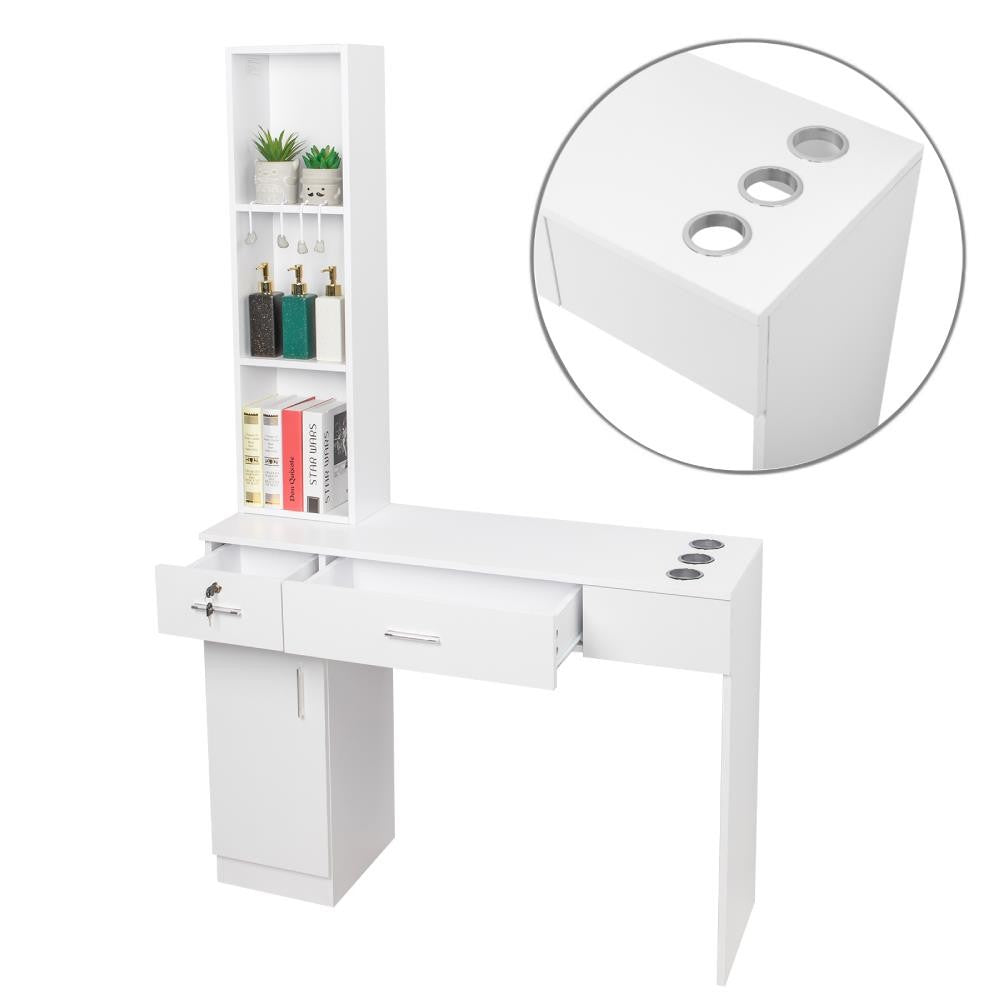 Wall Mount Hair Styling Station Salon Equipment with Storage and Lockable Drawers