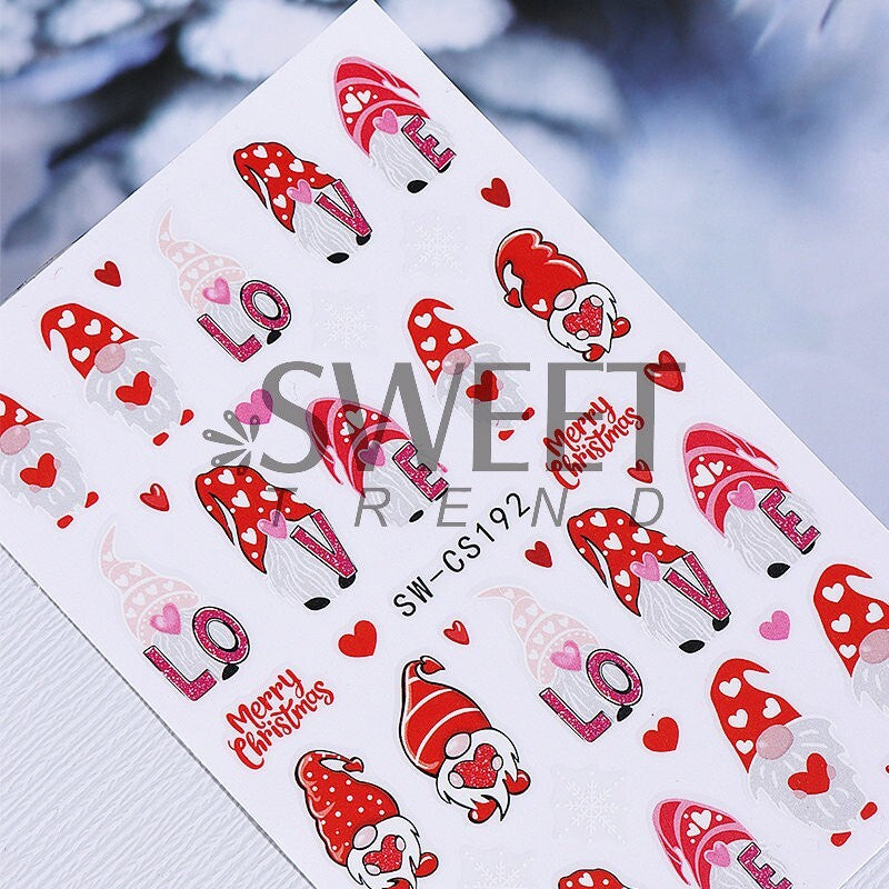 2Pcs Leopard Christmas Gnome Nail Art Stickers Self-Adhesive Decals