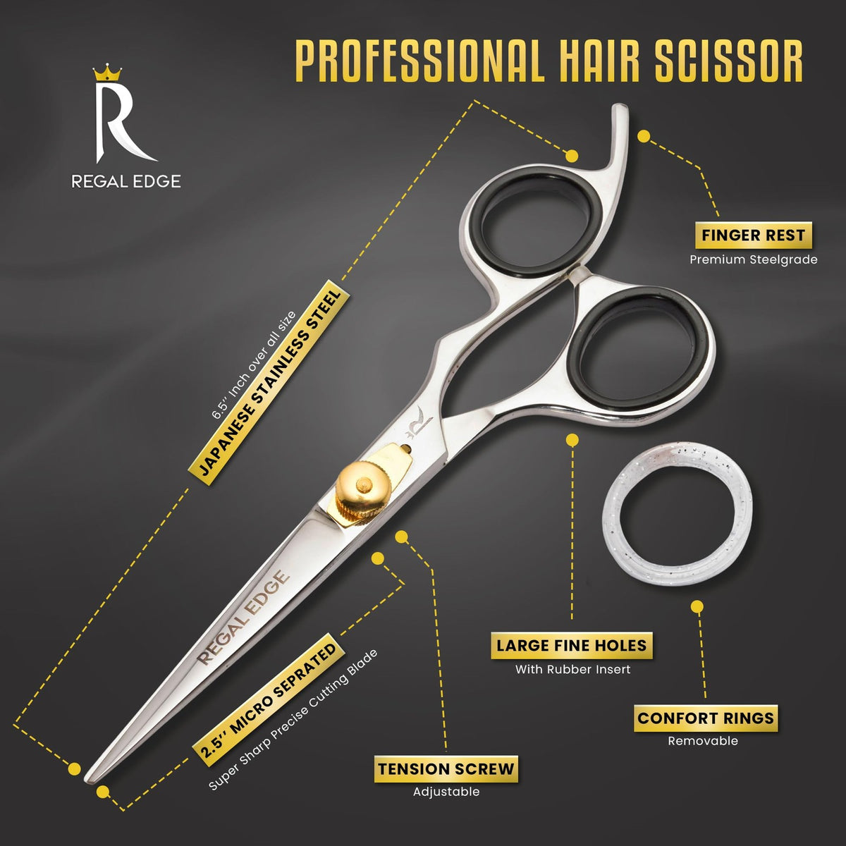 6.5-Inch Japanese Stainless Steel Professional Hair Cutting Scissors with Golden Tension Screw