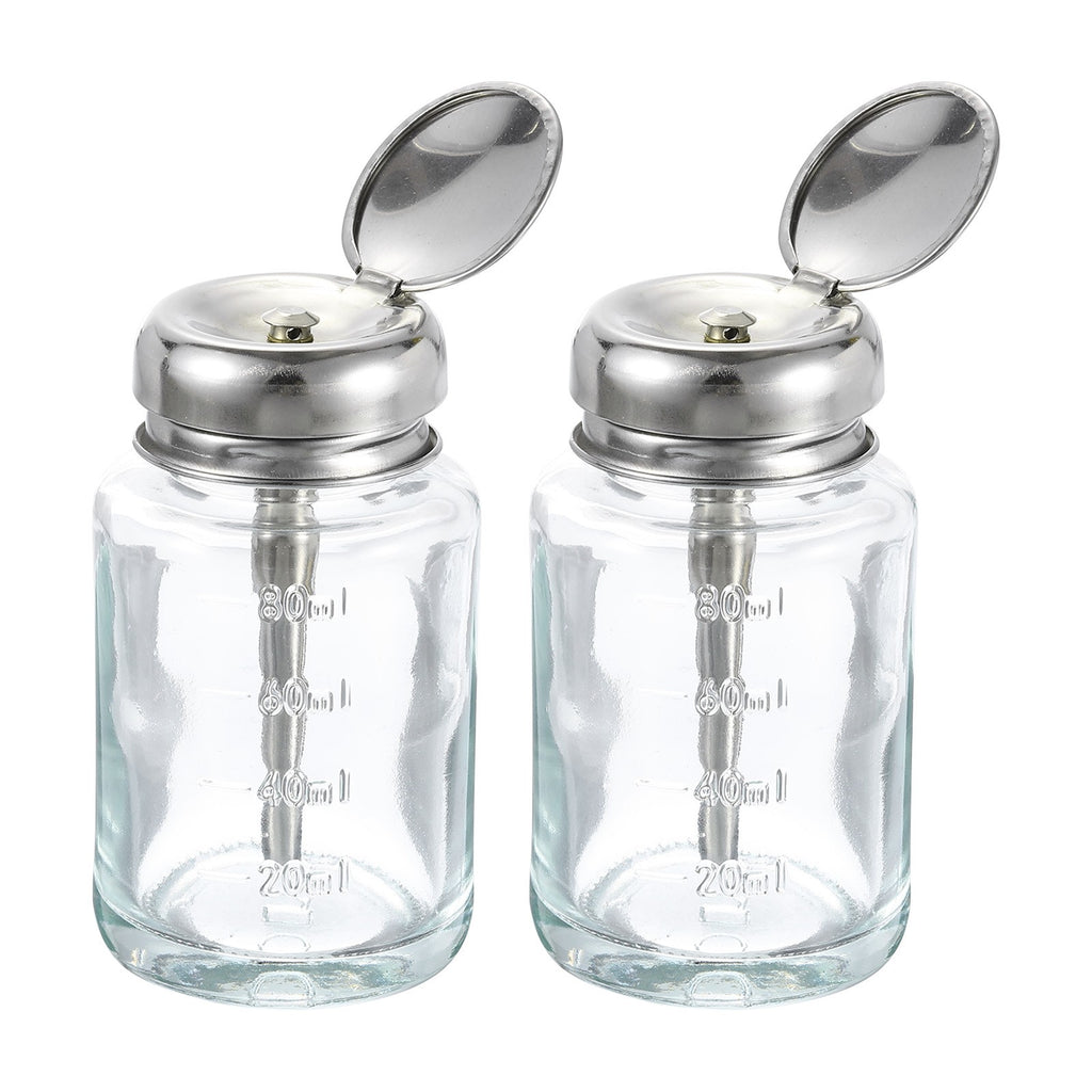 2Pcs 80ML Glass Pump Dispenser Bottles for Alcohol, Toner & Makeup Remover