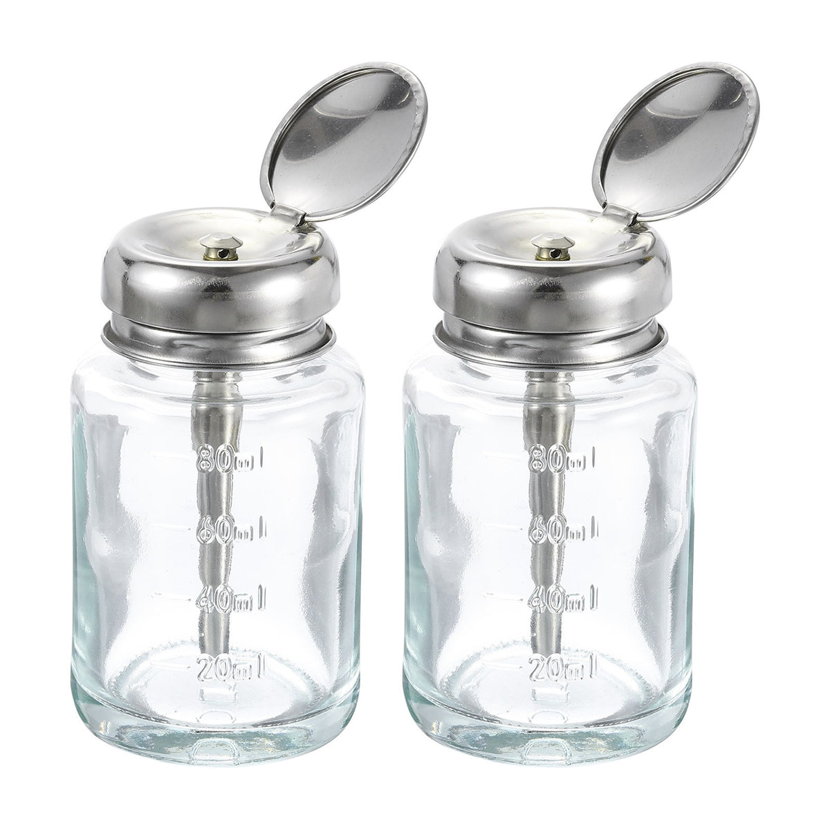 2Pcs 80ML Glass Pump Dispenser Bottles for Alcohol, Toner & Makeup Remover