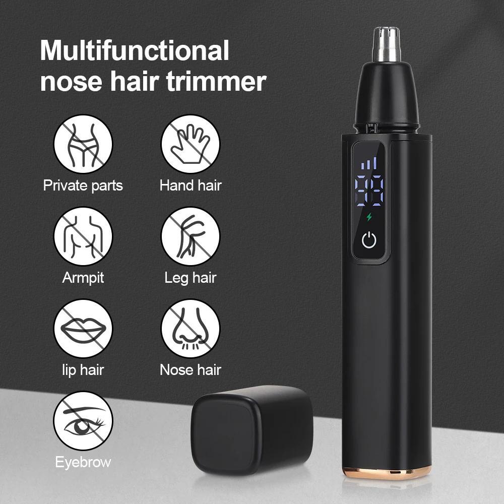 Electric Nose Ear Hair Trimmer Painless Portable USB Rechargeable with LED Display